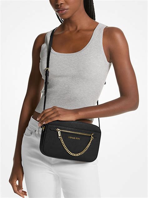 michael kors jet set saffiano leather black messenger crossbody bag|saffiano leather crossbody bag.